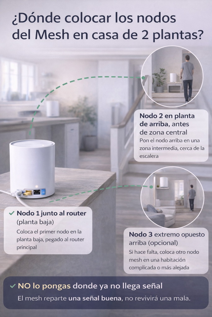wifi mesh casa 2 plantas dónde colocar el nodo de arriba cerca de la escalera
