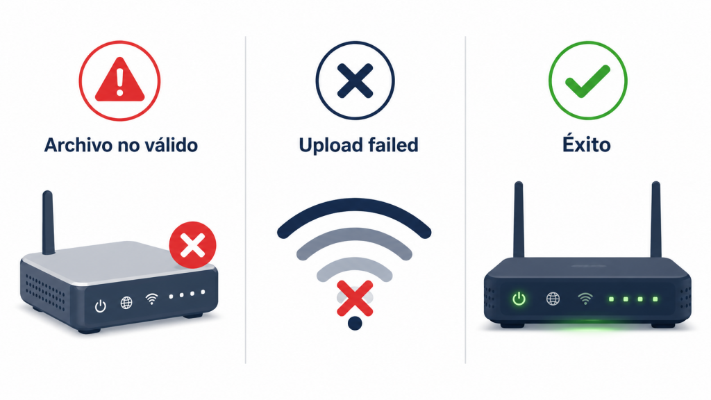 resumen visual: qué hacer con un archivo bin firmware según el error que te aparezca
