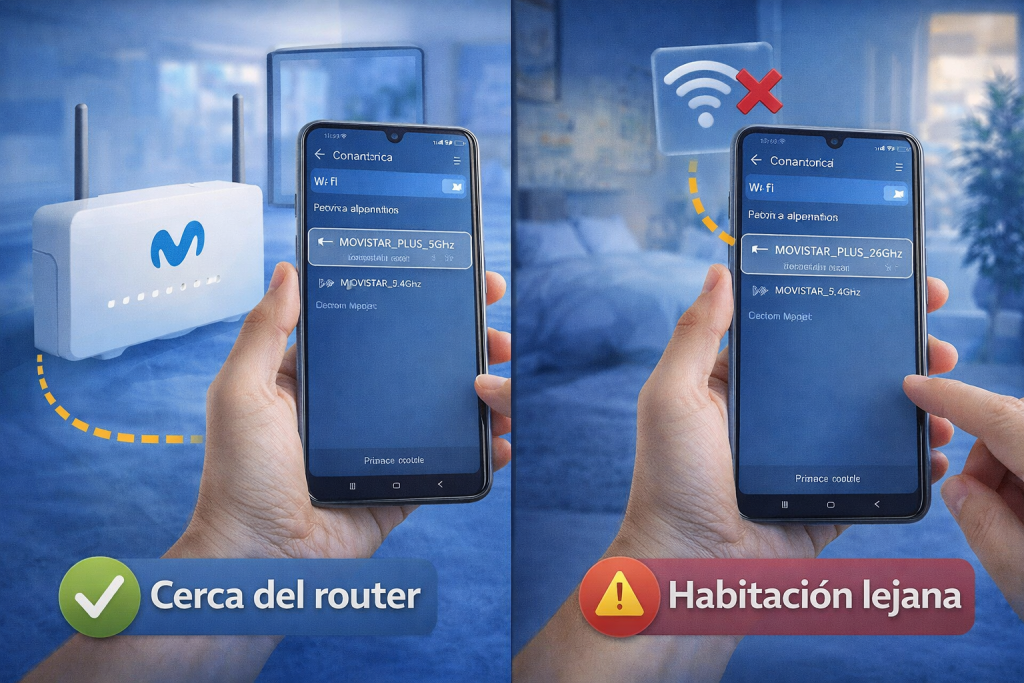 router movistar 5 ghz cerca del router y habitacion lejana