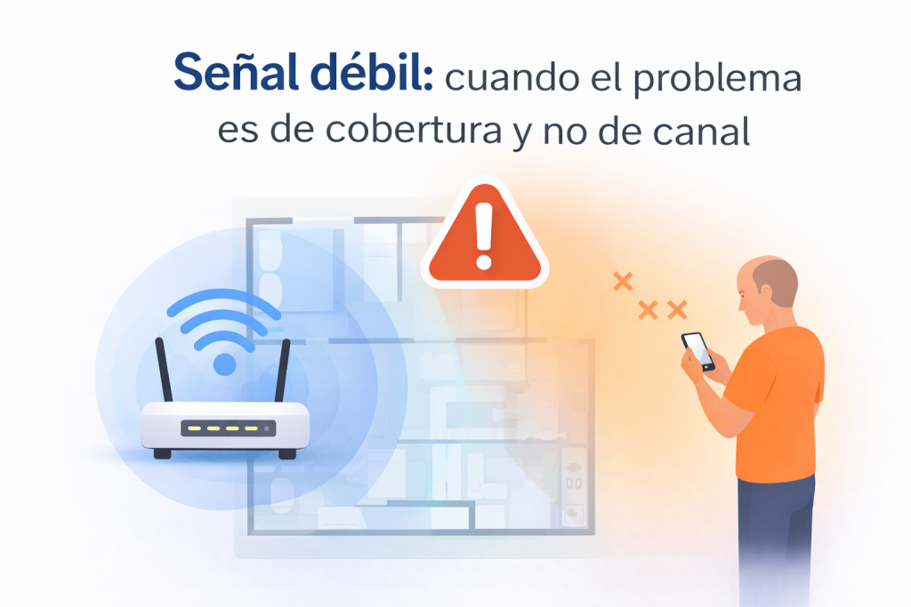 señal wifi débil por falta de cobertura y no por el canal wifi