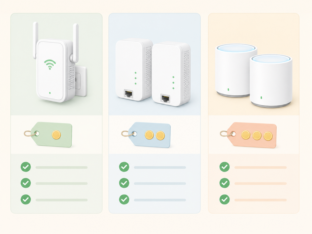 mejorar wifi piso alquiler tabla comparativa repetidor PLC mesh por presupuesto y caso de uso