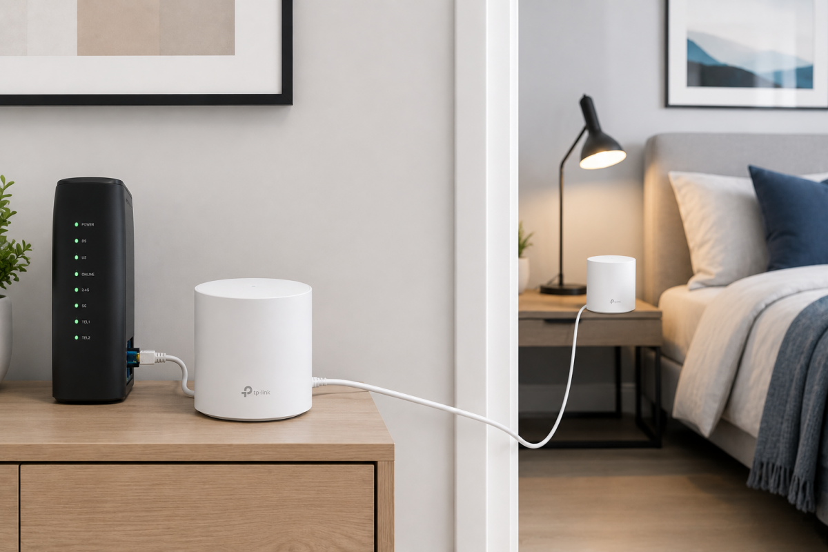 ethernet backhaul wifi mesh node connected by ethernet cable home setup