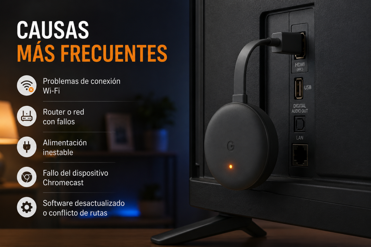 chromecast no se conecta al wifi causas más frecuentes luz naranja parpadeando
