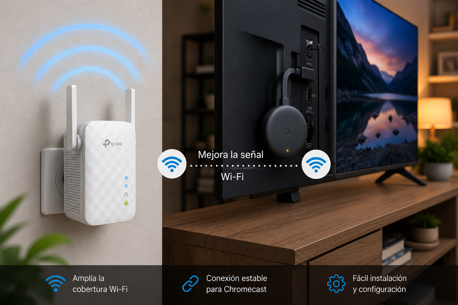 chromecast no se conecta al wifi solución repetidor wifi señal débil televisor