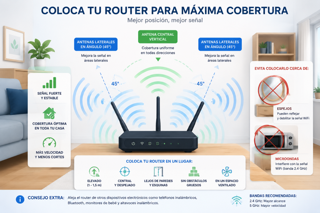 mejorar senal wifi sin cambiar router orientar antenas obstaculos espejos hormigon interferencias