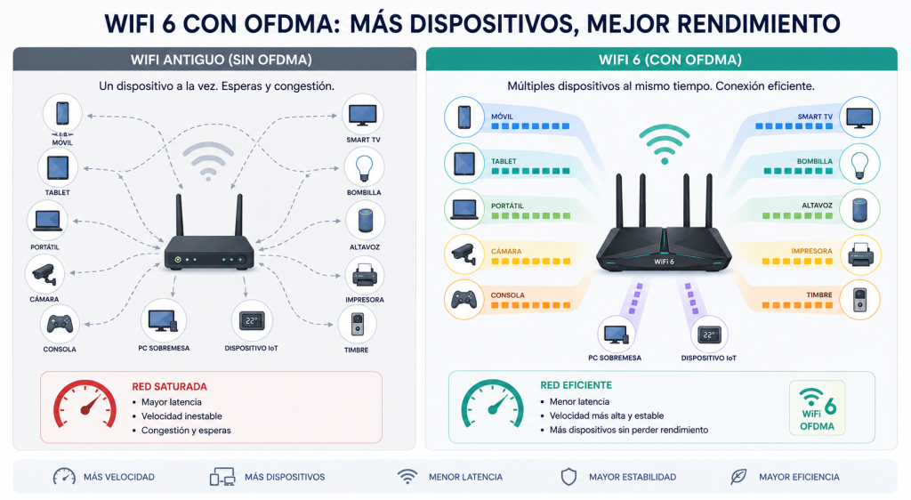 wifi lento muchos dispositivos router wifi 6 ofdma mu-mimo mesh solucion hogar conectado