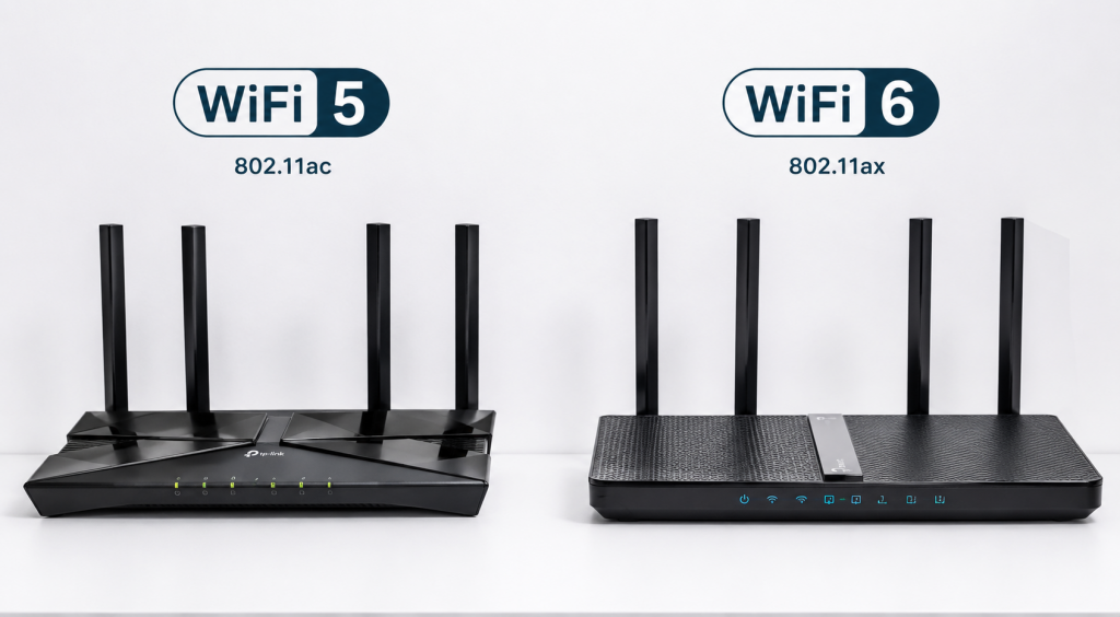 diferencia wifi 5 y wifi 6 comparativa velocidad latencia dispositivos router 2026