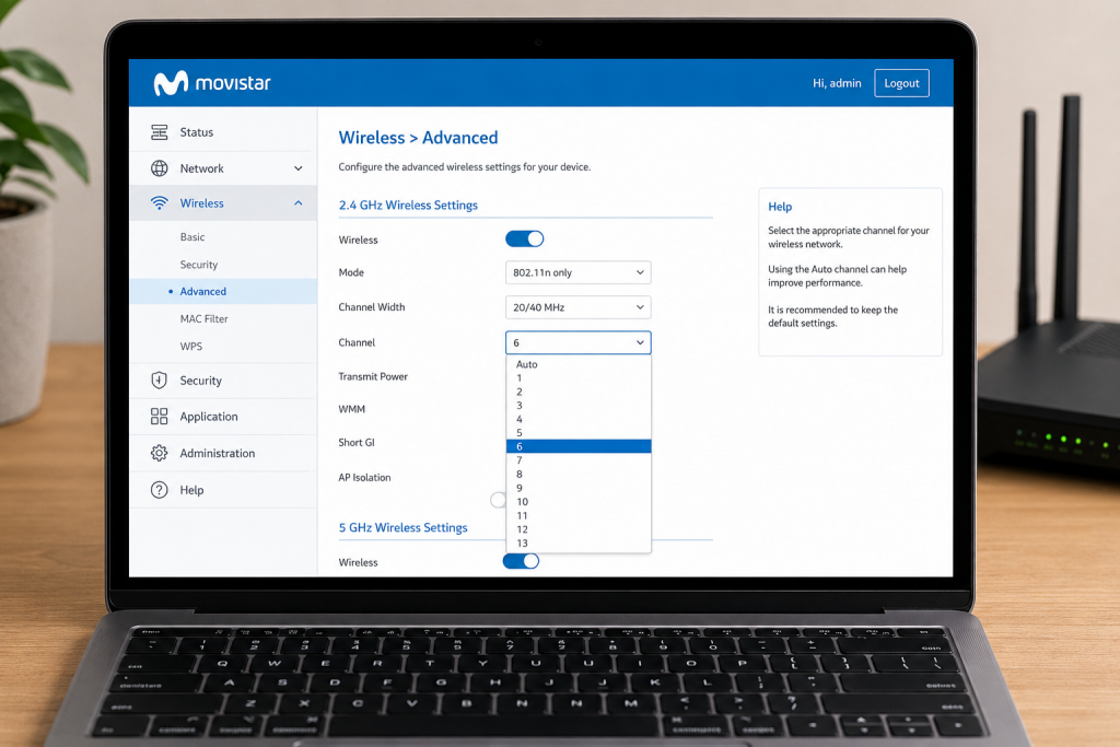 como cambiar canal wifi router panel administración configuración avanzada inalámbrica