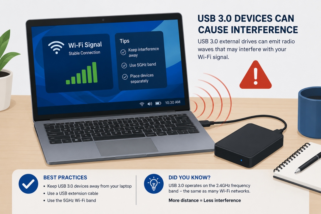 laptop wifi slow maintenance habits usb 3.0 interference driver update power plan 2026