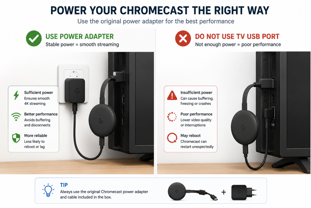 chromecast not connecting to wifi fix best practices wall power hdmi extender 5ghz 2026