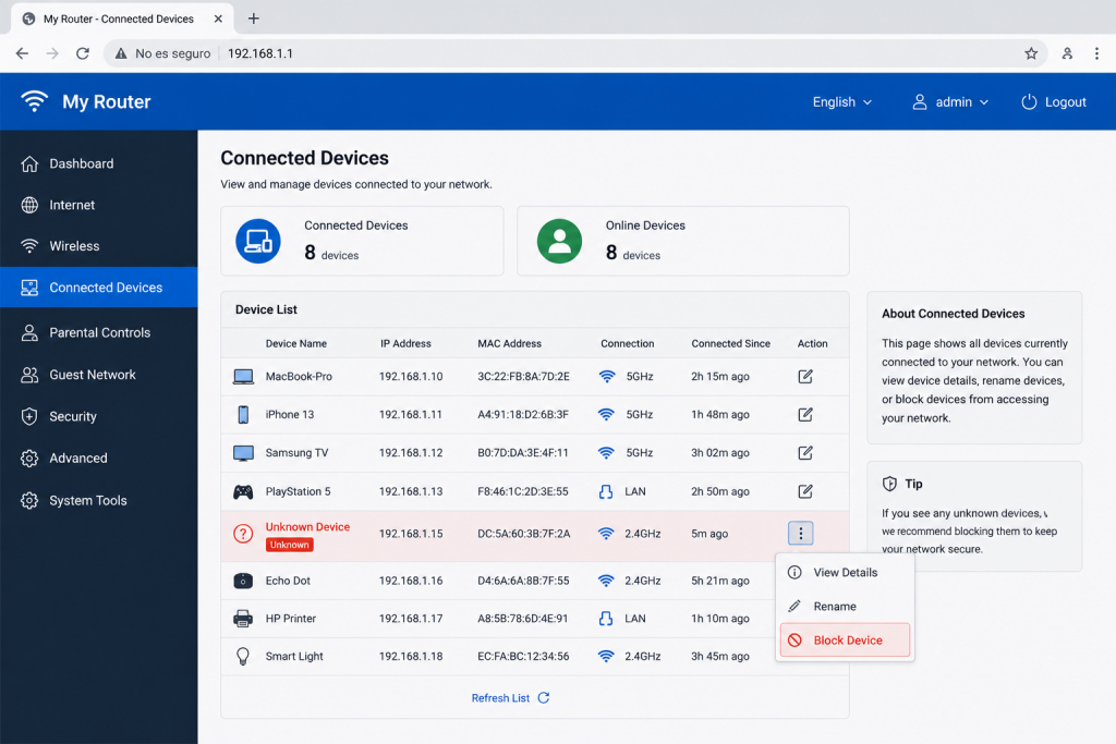 como saber quien esta conectado a mi wifi cambiar contrasena bloquear dispositivo intruso router pasos