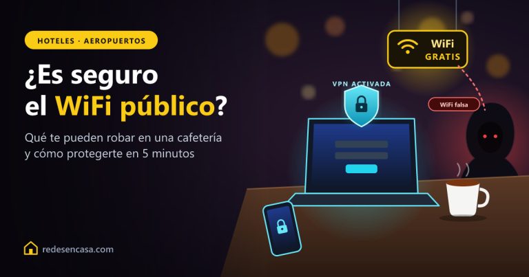 ¿Es seguro el WiFi público? Portátil protegido con VPN frente a una red WiFi falsa en una cafetería